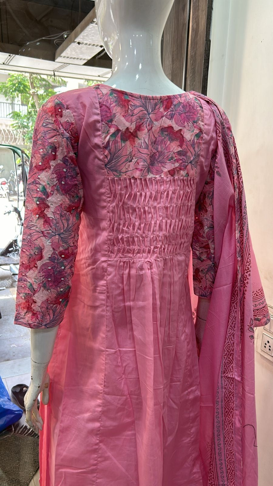 Handloom Cotton Kurta Pant Set with Pintex Work, Mirror Embellishments and Printed Dupatta for Women