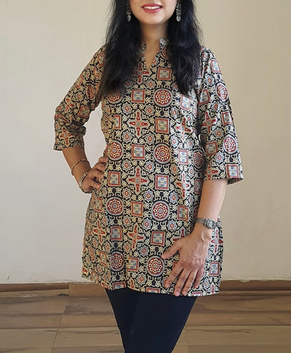 Pure Cotton Cambric Tunic for Women with Stand Collar and 3/4th Sleeves – M to 3XL