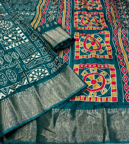 Cotton Crepe Saree with Sequence Work and Batik Print – Running Blouse Included