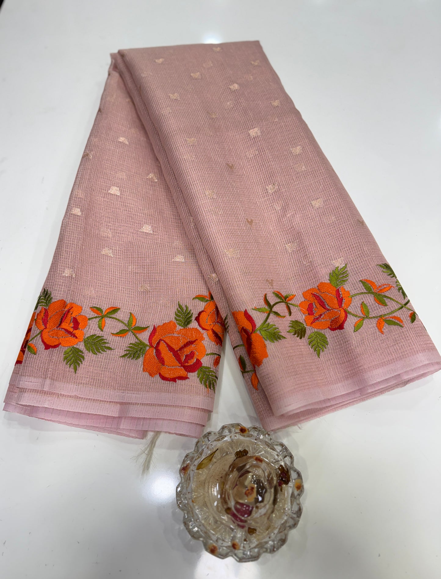 Banarasi Cotton Tissue Saree for Women with Meenakari Embroidery Border, Zari Booti Weaving and Tassel Pallu