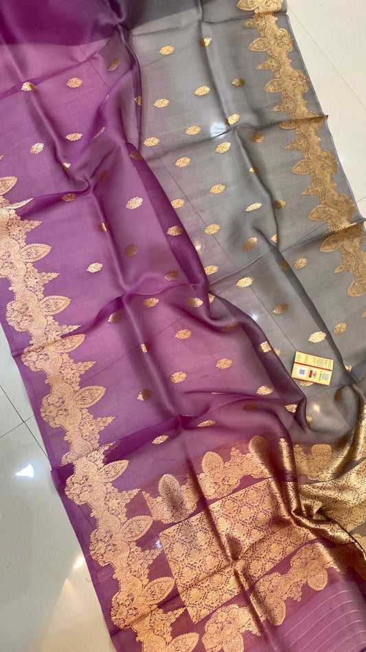 Banarasi handloom pure kora organza saree with kaduwa zari weaving and silkmark certified blouse
