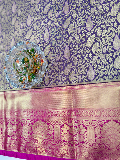 Semi Kanchi Pattu Brocade Saree with Zari Weaving and Contrast Border – Festive Wear