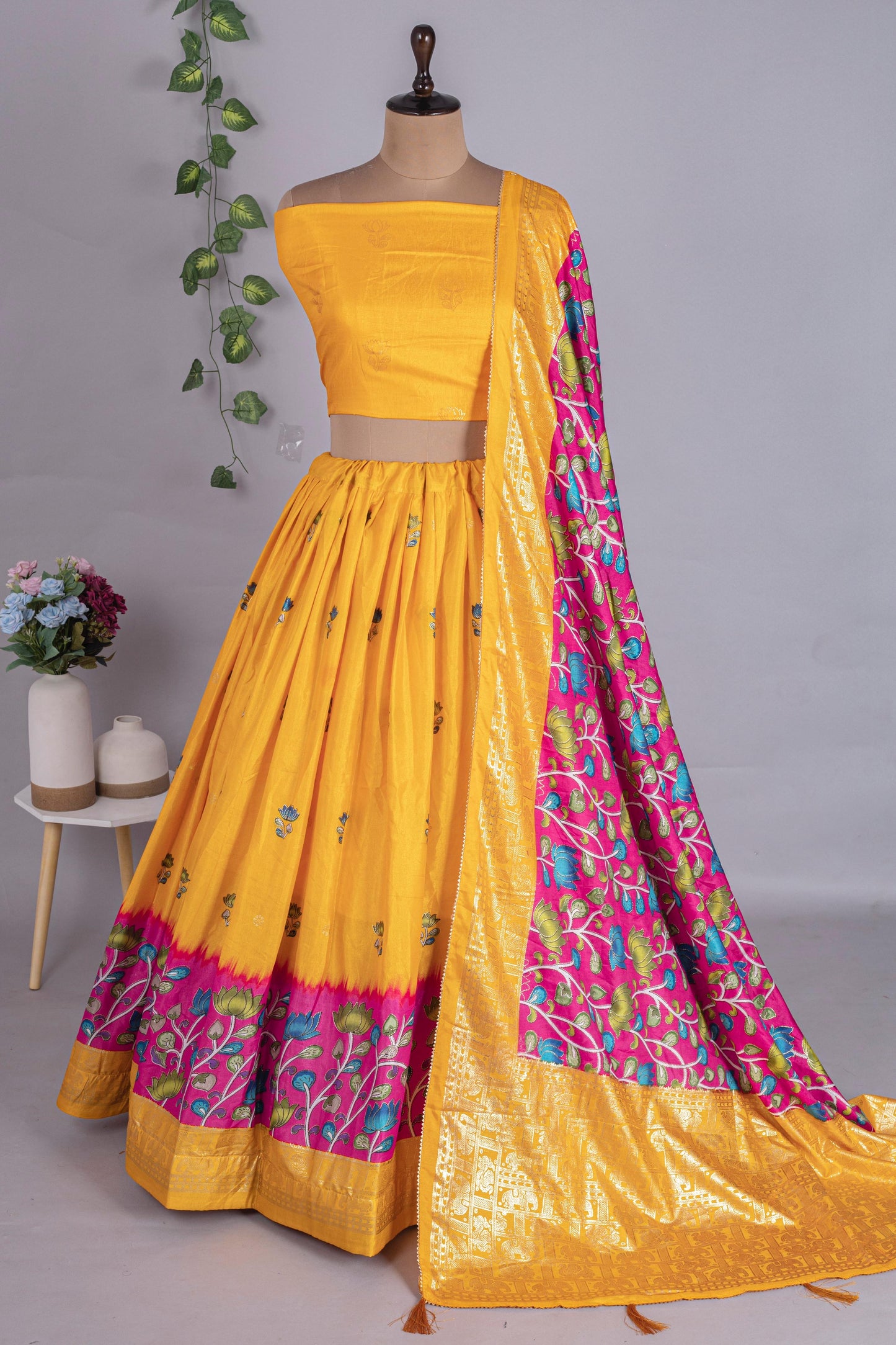 Pure Dola Tusser Silk Chaniya Choli with Foil Print Work and Resham Thread Dupatta