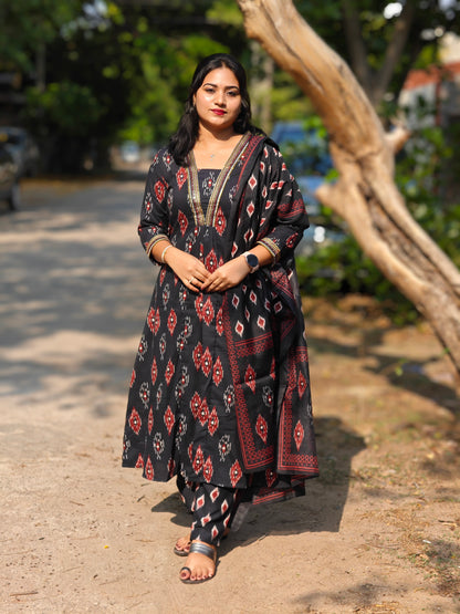 Kaju Katri Style Viscose Rayon Suit Set with Dupatta – Summer Wear – Sizes S to XXL