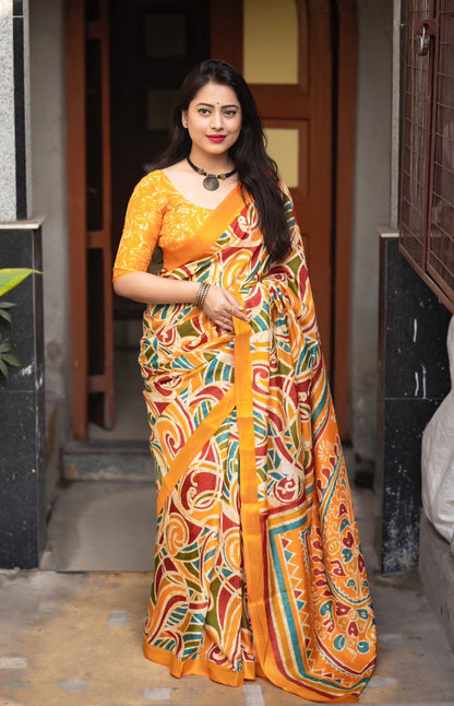 Cotton Crape Saree with Multicolor Fancy Print and Running Blouse – Lightweight Daily & Festive Wear