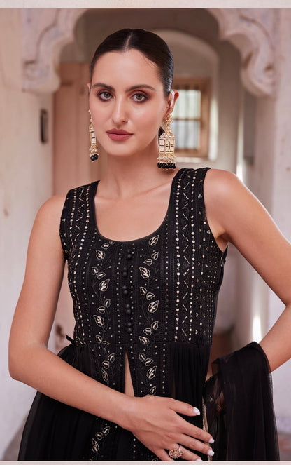 Women’s Full-Flared Long Gown with Front Slit – Fusion Ethnic Wear Free Size