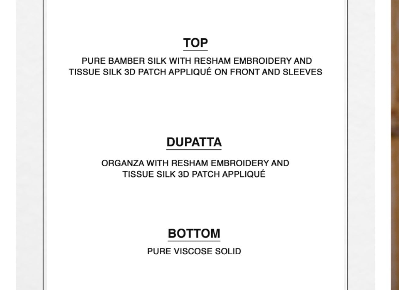 Unstitched Bamber Silk Suit with Resham Embroidery, 3D Patch Appliqué and Organza Dupatta