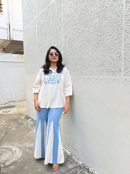 Cotton Embroidered Co-Ord Set with Flared Pants – Women’s Ethnic Fusion Wear (Sizes M–XXL)