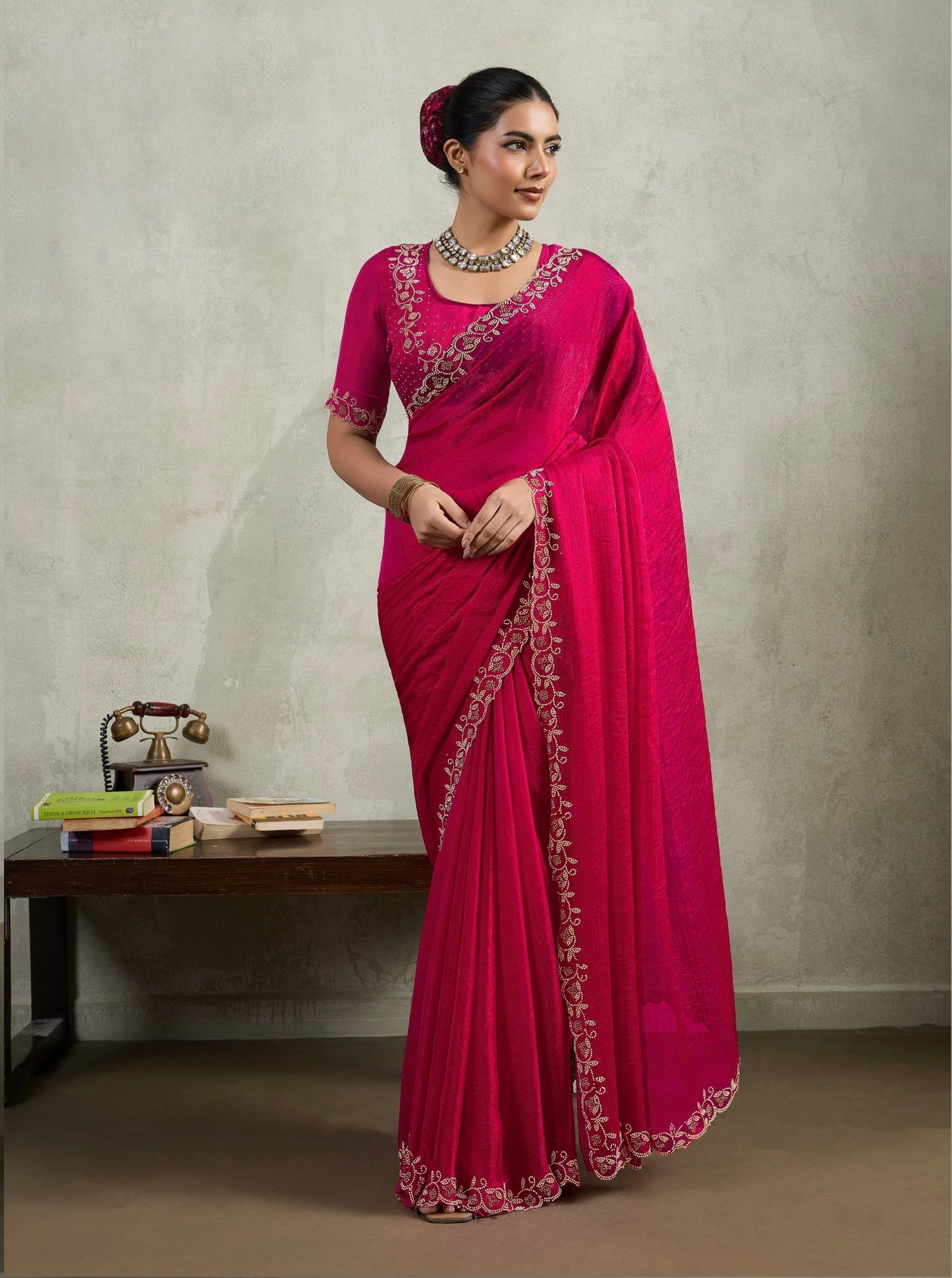 Velvet Chiffon Saree with Dual Tone Zarkan Work and Designer Blouse – Partywear Saree for Women