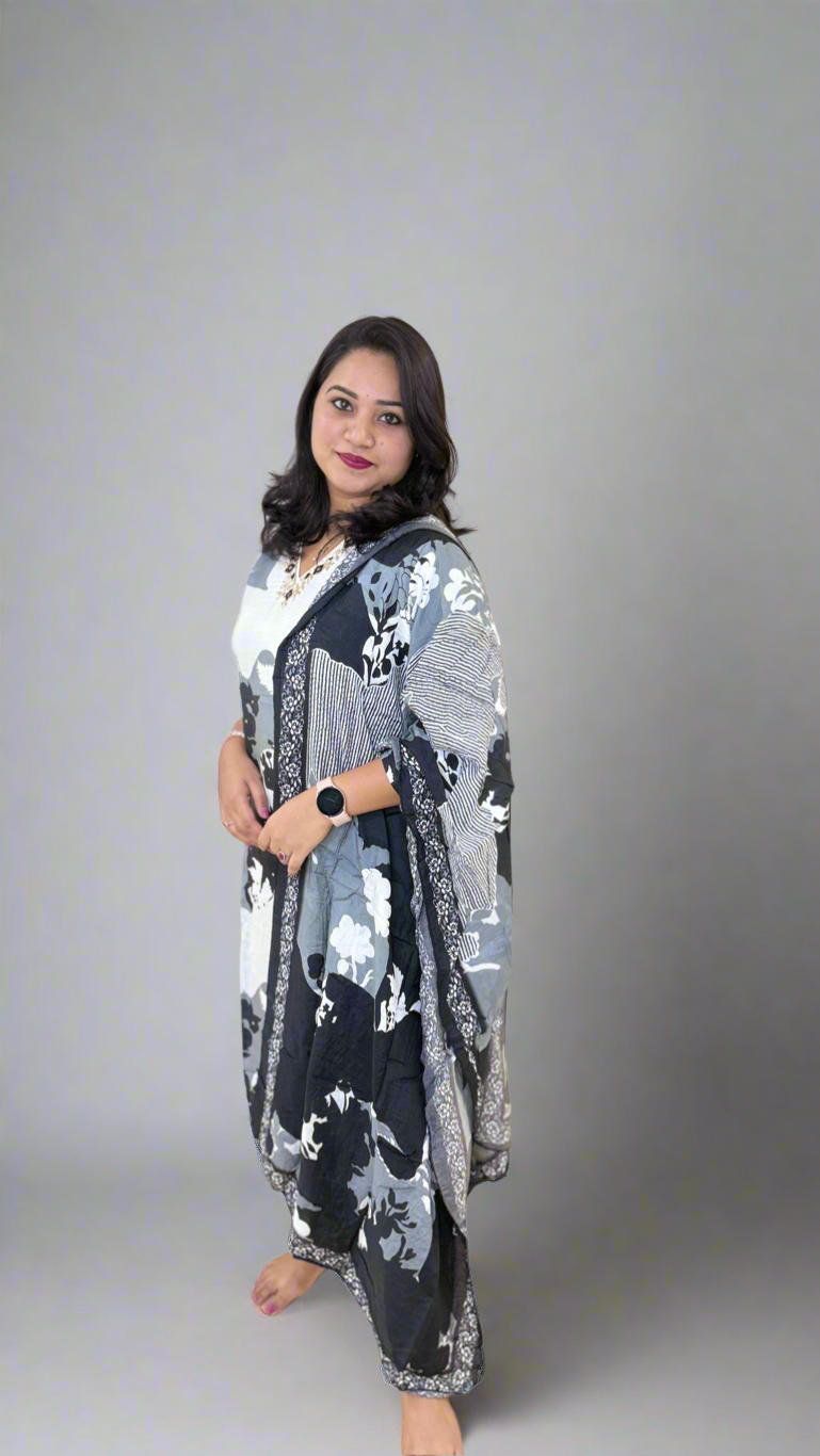 Pure Muslin Kurta Pant Dupatta Set with Handwork and Cotton Inner – Plus Sizes XL to 3XL