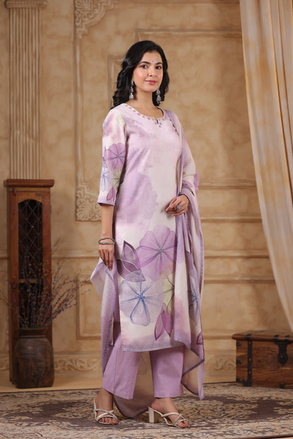 Women’s cotton flex kurta pant dupatta set with mirror and hand-touch thread work – sizes 38 to 44