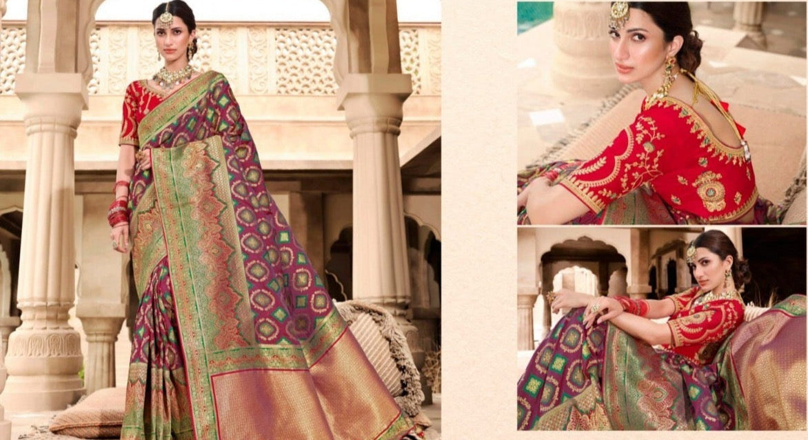 banarasi saree with zari weaving and embroidered silk blouse – ethnic festive wear for women