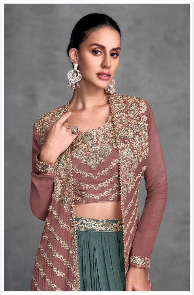 Real Chinon Embroidered Skirt and Top Set with Cancan – Free Size Stitched Festive Wear for Women