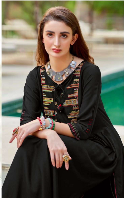 Rayon Printed Kurti with Embroidery and Handwork for Women – XL & XXL