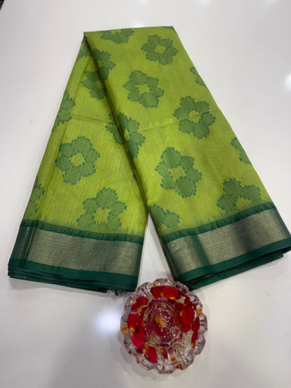 Women’s woven saree with butta motifs, contrast pallu border and tassel pallu, traditional wear, multiple colors