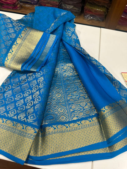 Pure Brocade Mysore Silk Saree for Women – 120 Gram, Rich Pallu Design, Silk Mark Certified