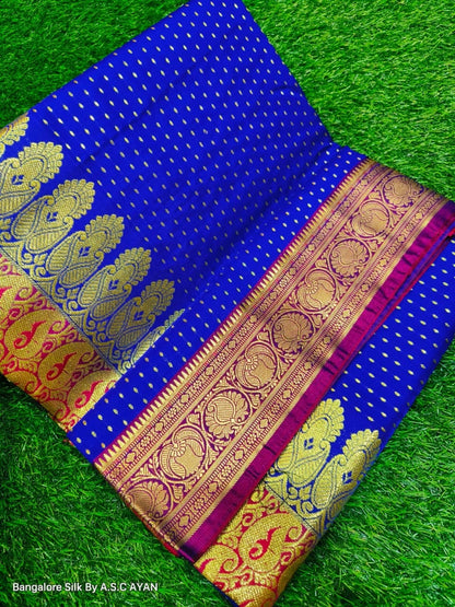 Bangalore Silk Saree with Pure Velvet Touch, Dual Tone Colour & All-Over Chunri Butta Design