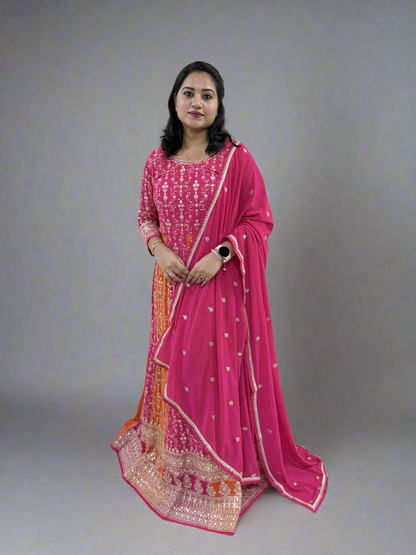 Real Georgette Free Size Embroidered Dress with Embroidered Dupatta – Festive Ethnic Set for Women