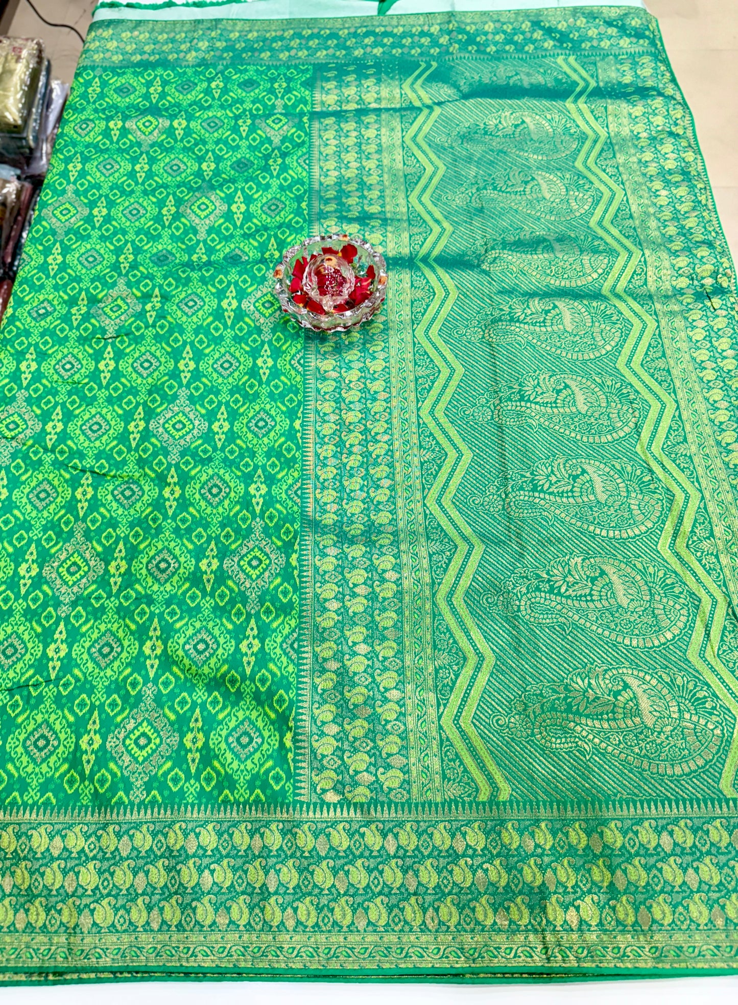 Lime green Designer Silk Saree with Heavy Embroidery Work and Unstitched Blouse for Festive and Wedding Wear