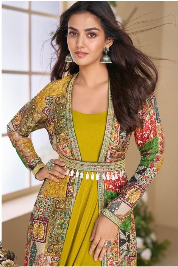 Real Georgette Gown with Hand-Embroidered Real Silk Shrug – Janvi 2-Piece Set for Women (Free Size)