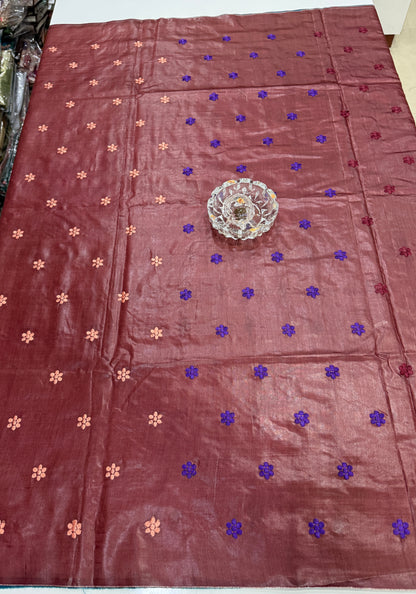Pure Tussar Munga Silk Saree with Dolabadi Embroidery Work – Silk Mark Certified Handloom Saree