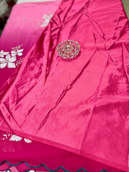 Georgette Saree with Embroidery Work and Satin Blouse for Women