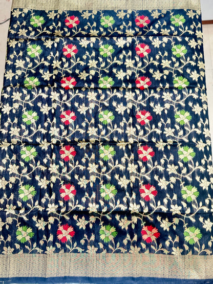 Semi Raw Silk Saree with Temple Border and Blouse – Handwoven Style Festive Wear