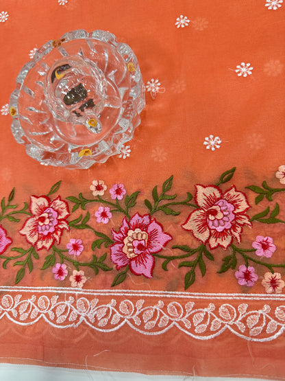 Banarasi Semi-Organza Saree with Embroidery and Fancy Border – Lightweight Festive Saree for Women