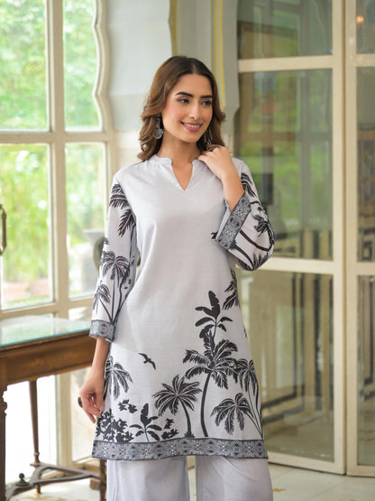 Linen-Cotton Kurti Pant Set with Subtle Tailored Finish – Ethnic Daily Wear for Women (Sizes 38 to 46)