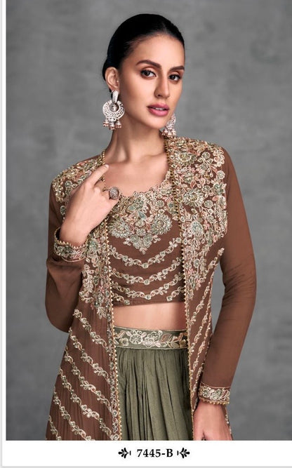 Real Chinon Embroidered Skirt and Top Set with Cancan – Free Size Stitched Festive Wear for Women