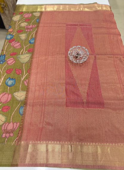 Tussar Art silk saree with handloom weaving and floral pattern for women