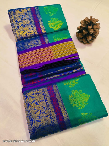 Bomkai Silk Saree with Achal Multi-Color Work and Golden Jari Butta Border – With Blouse Piece for Women