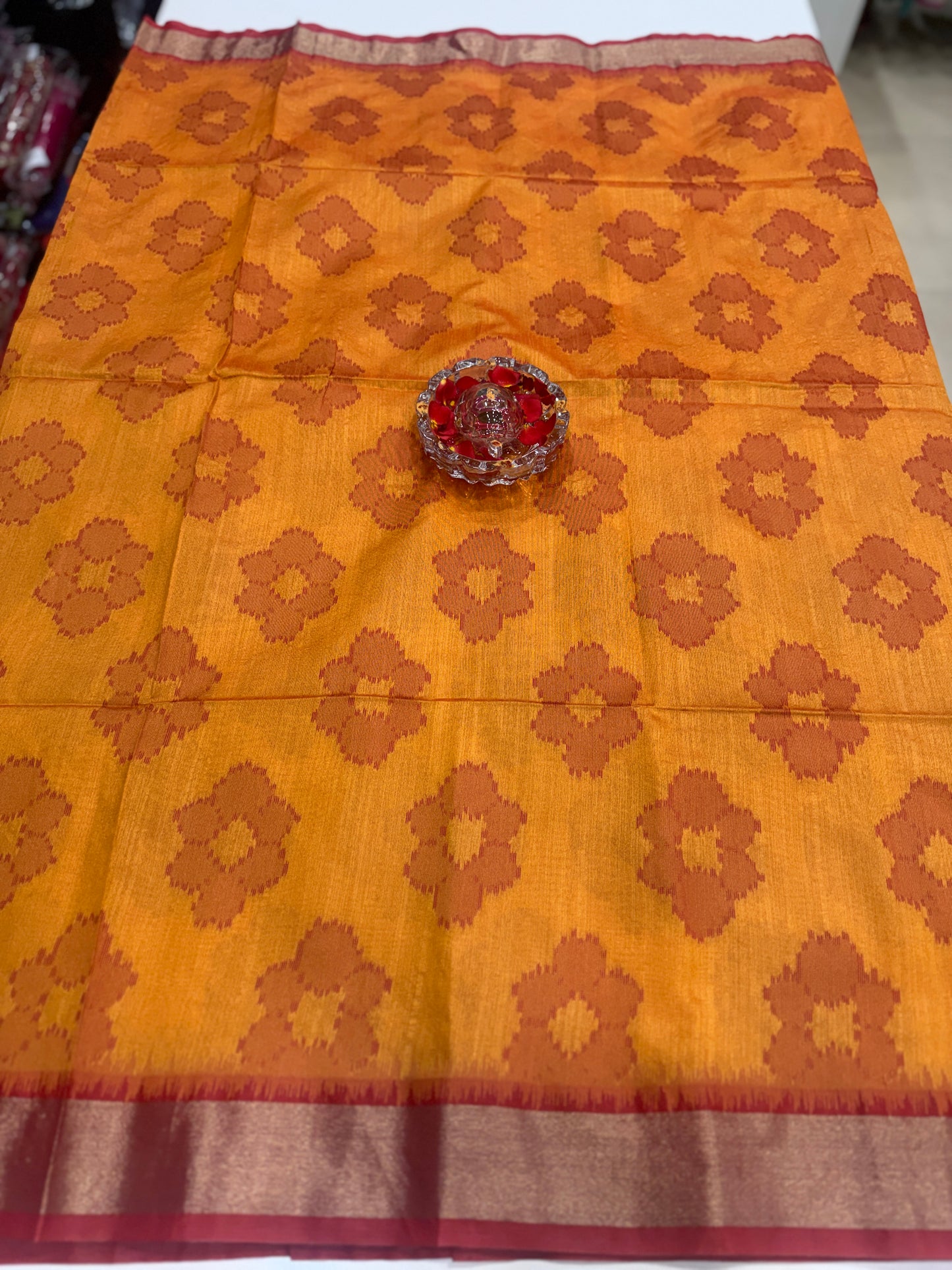 Women’s woven saree with butta motifs, contrast pallu border and tassel pallu, traditional wear, multiple colors