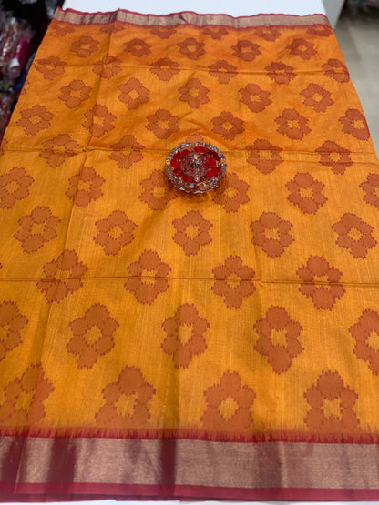 Women’s woven saree with butta motifs, contrast pallu border and tassel pallu, traditional wear, multiple colors