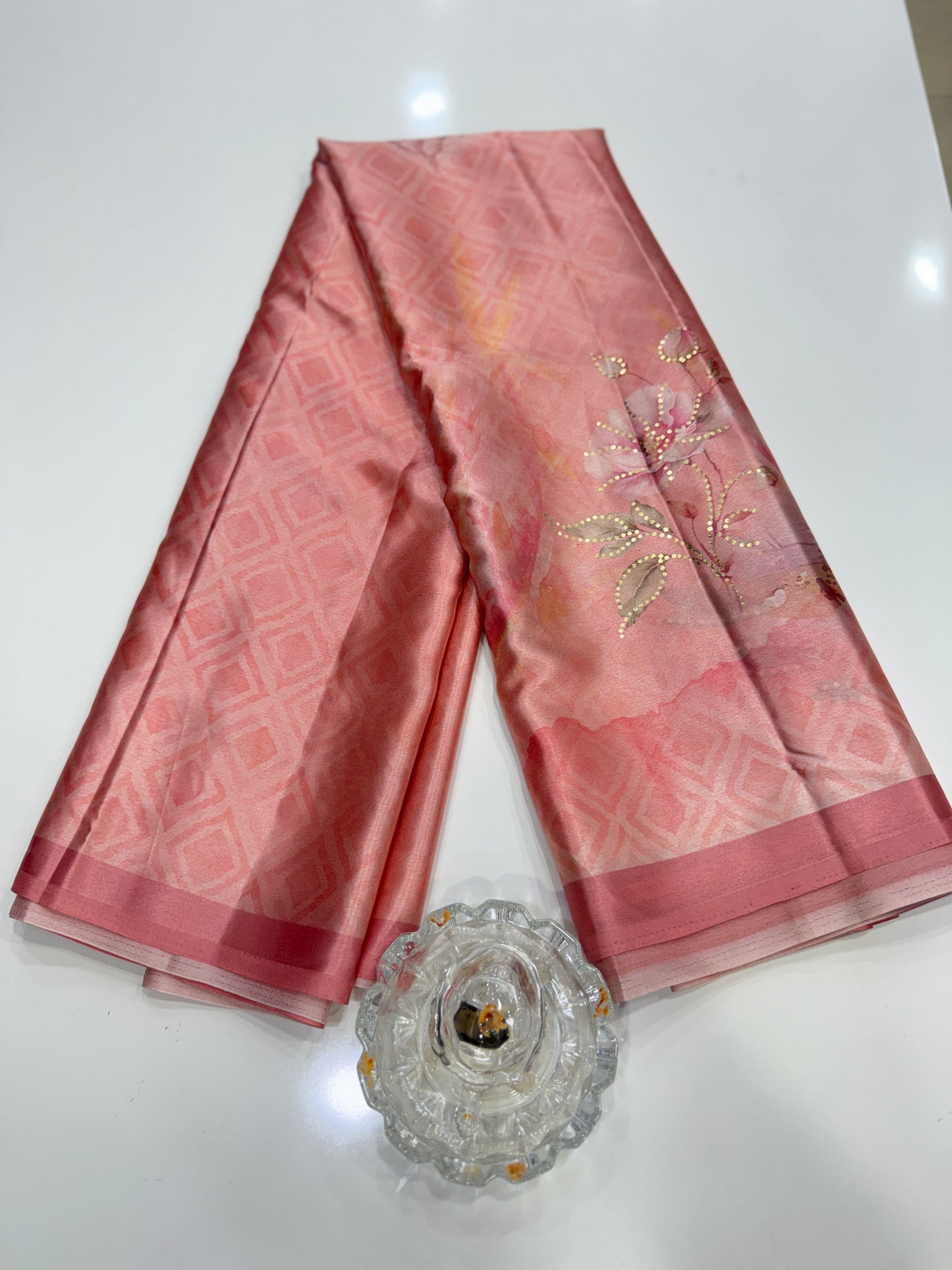 Japan satin saree for women with position print pallu and blouse, soft satin printed saree for festive and casual wear