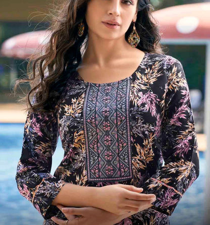 Heavy Rayon Foil Printed Kurti with Sequin Embroidery for Women – XL to 3XL