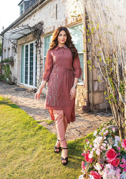 Georgette Designer Kurti Pant Set for Women with Handwork and Cotton Lycra Bottom