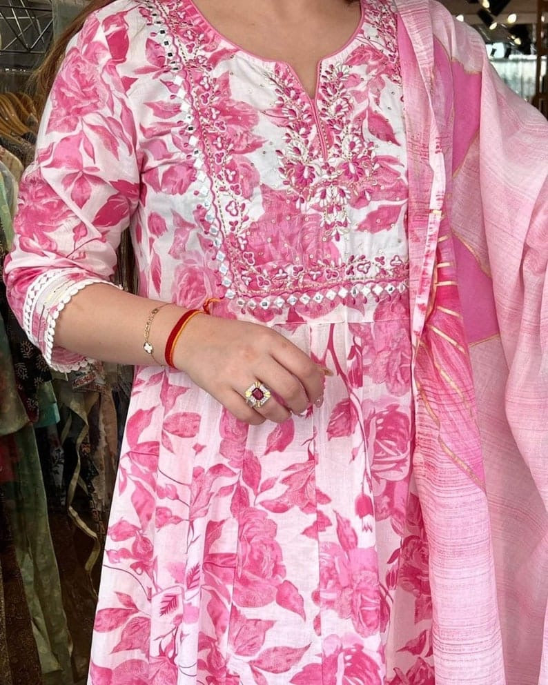 Heavy Rayon Printed Kurta Pant Dupatta Set with Embroidery for Women – Sizes M to XXL