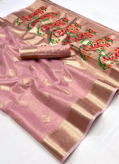 Korra Tissue Saree with Paithani Zari Weaving, Paithani Pallu and Heavy Blouse – Wedding Wear