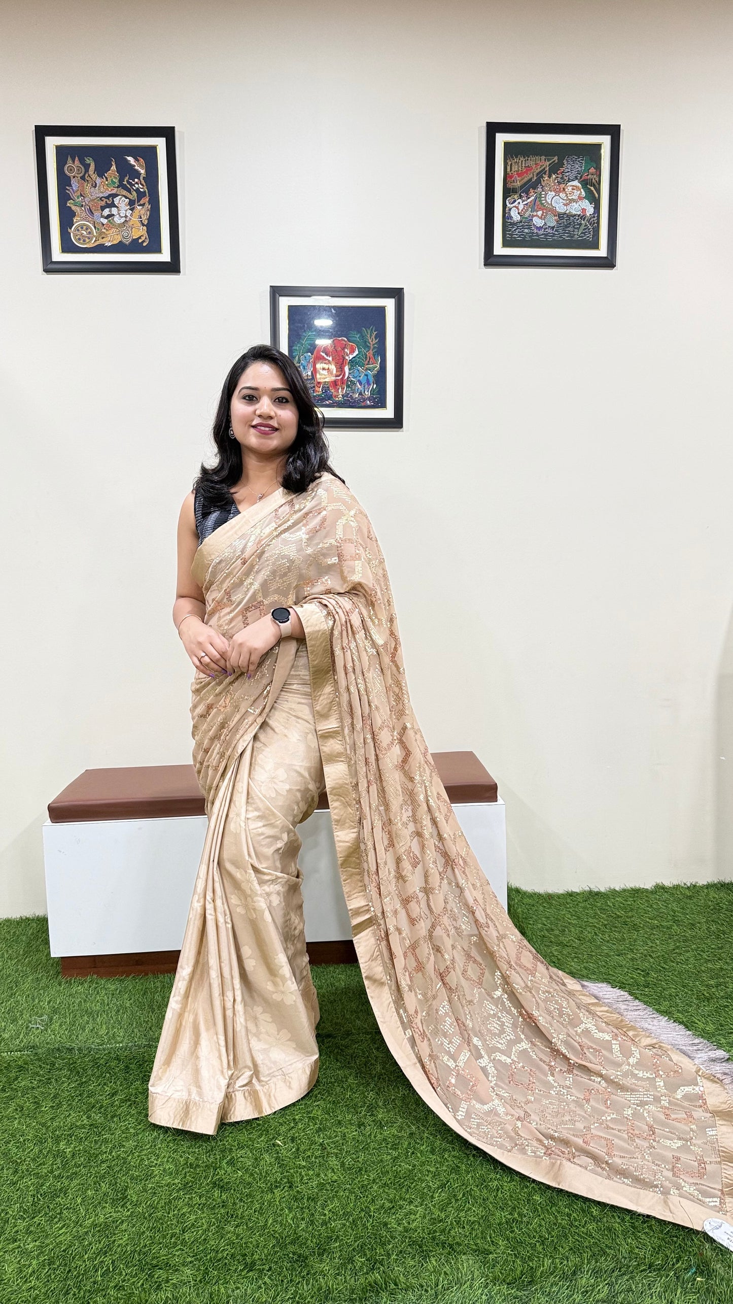 ethnic designer saree with unstitched blouse for women – festive wear