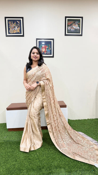 ethnic designer saree with unstitched blouse for women – festive wear