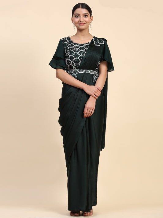 Ready-to-Wear Satin Saree with Embroidered Designer Blouse – Party and Festive Wear for Women size 36