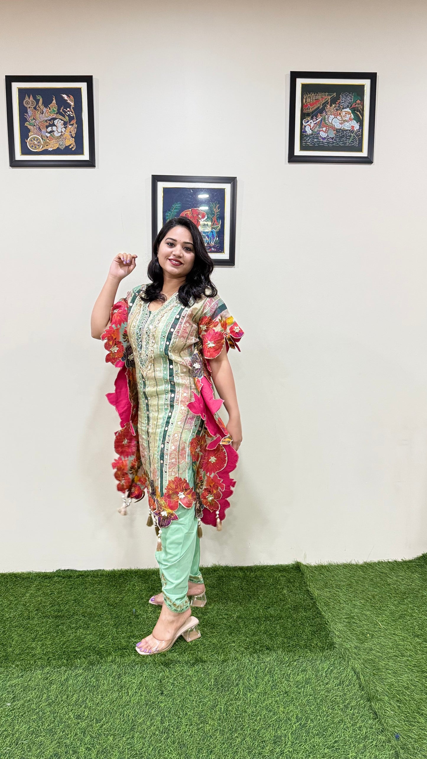 Pure Viscose Natural Crepe Silk Hand-embellished gota patti work with hand mirror work