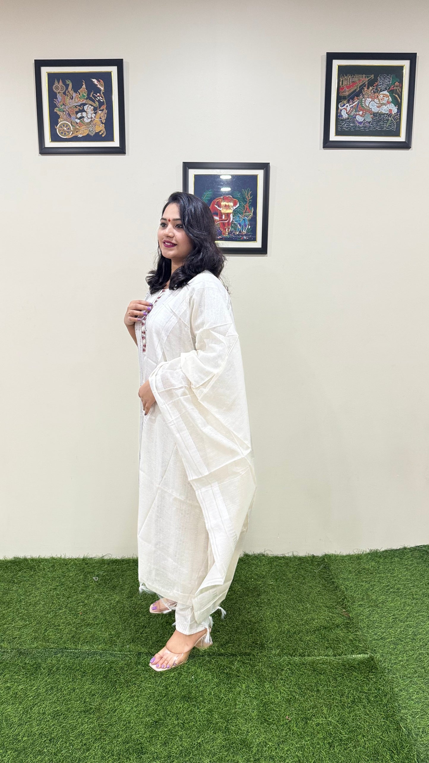 Cotton Handloom Straight Cut Kurta Pant Dupatta Set with Embroidery – Plus Sizes XL to 3XL