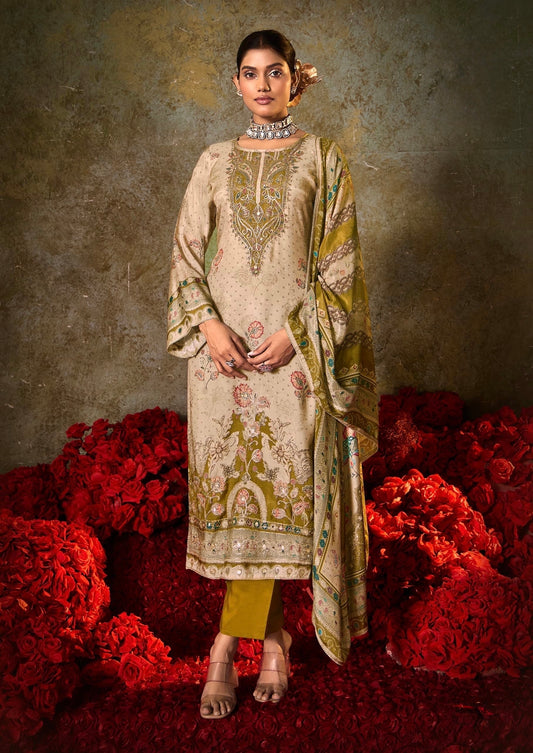 Muslin Digital Print Kurta Pant Dupatta Set with Aari Work and Swarovski Detailing – L to 3XL