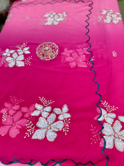 Georgette Saree with Embroidery Work and Satin Blouse for Women