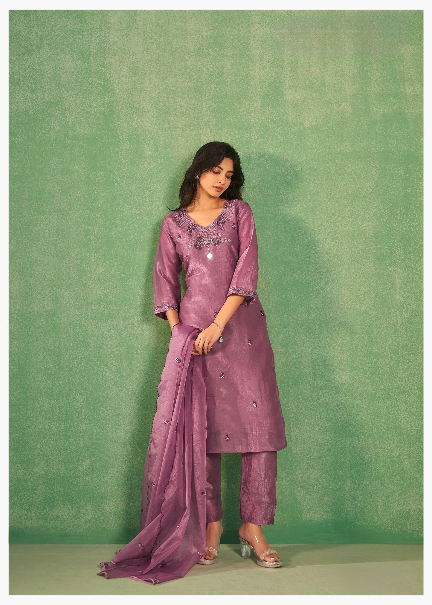 Silk Kurta Pant Dupatta Set with Heavy Khatli Work and Cutwork Dupatta – Sizes M to XXL