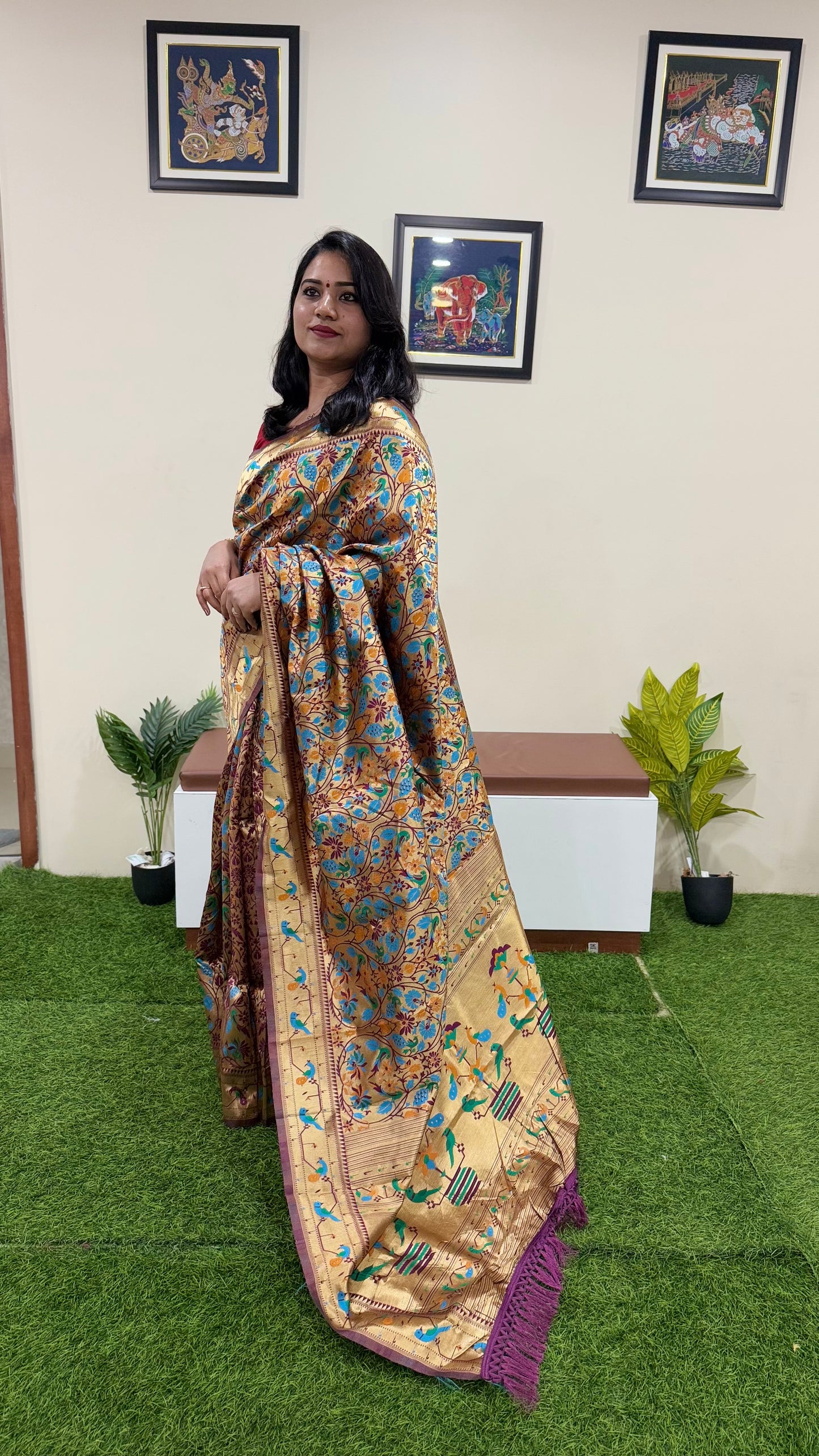 Banarasi Paithani Silk Saree with Intricate Zari Weaving and Rich Contrast Pallu – Festive Wear