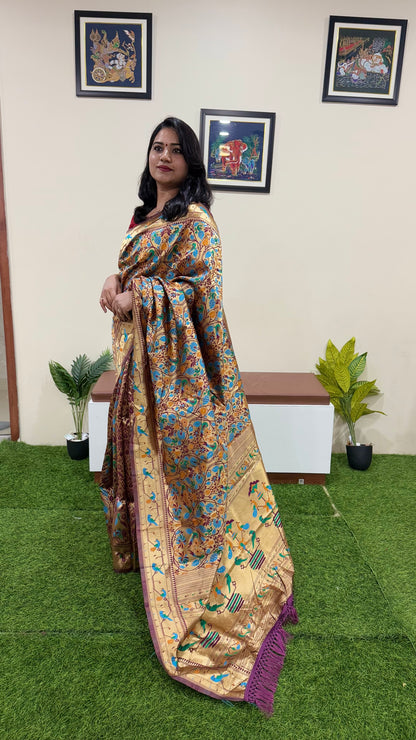 Banarasi Paithani Silk Saree with Intricate Zari Weaving and Rich Contrast Pallu – Festive Wear