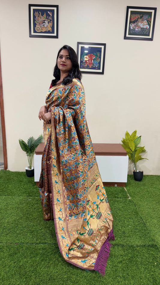 Banarasi Paithani Silk Saree with Intricate Zari Weaving and Rich Contrast Pallu – Festive Wear